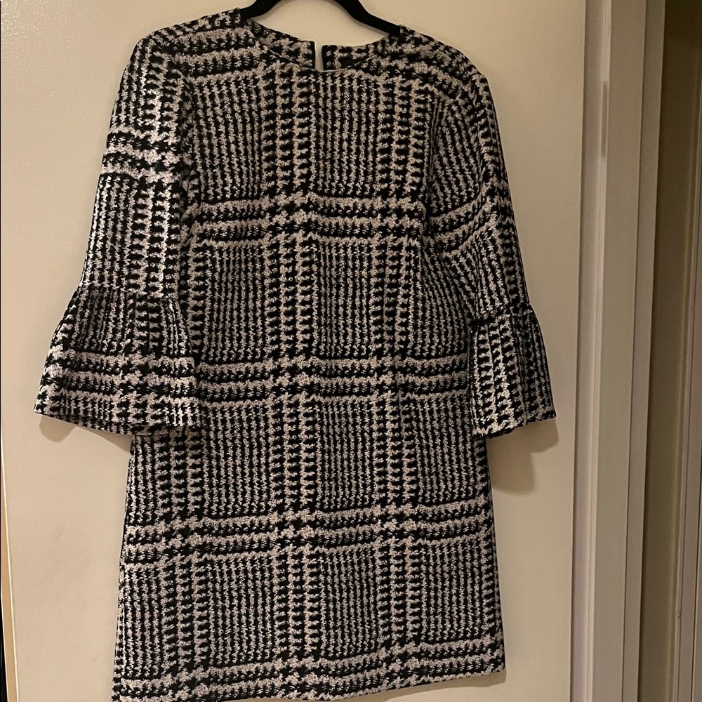 Zara Black and White Checkered Long Sleeve Dress
